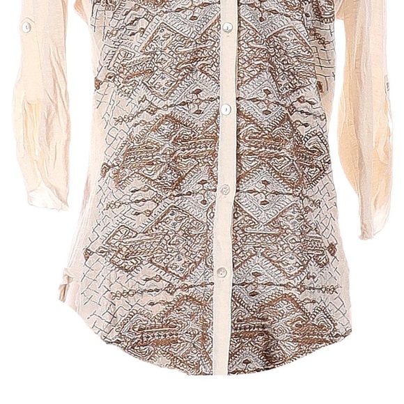 TINY Anthropologie Ivory Embroidered Boho Lurex Silk Blend Blouse Size S - Picture 5 of 9